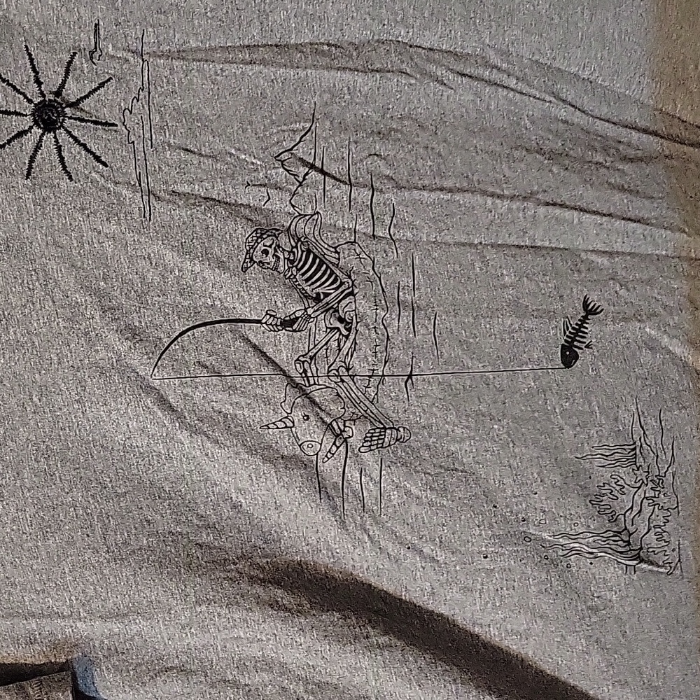 Torrid Grey Fishing Skeleton Classic Fit Heritage Jersey Crew Tee - Picture 4 of 11